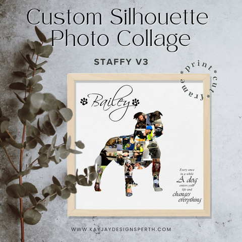 Staffy V3 - Personalized Collage Silhouette in Shadow Frame - Custom Photo Memories Gift