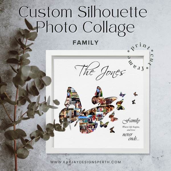 Family | Butterflies - Personalized Collage Silhouette in Shadow Frame - Custom Photo Memories Gift