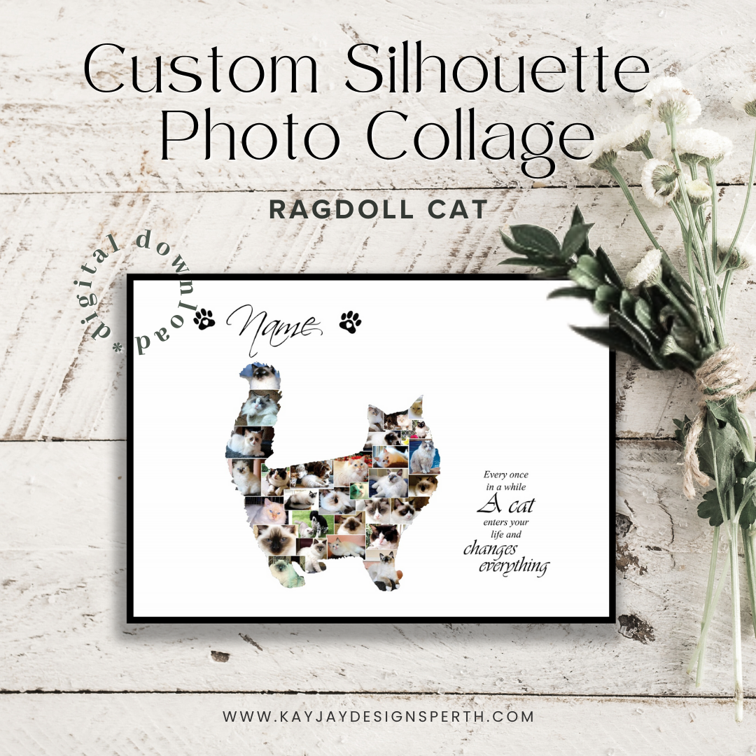 Ragdoll Cat | Custom Digital Collage Silhouette | Personalized Gift | Photo Memories Art | Unique Wall Decor