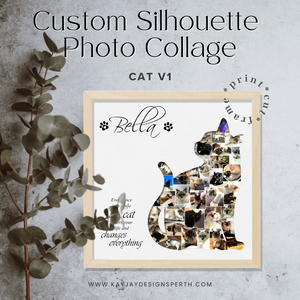 Cat V1 - Personalized Collage Silhouette in Shadow Frame - Custom Photo Memories Gift