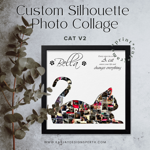 Cat V2 - Personalized Collage Silhouette in Shadow Frame - Custom Photo Memories Gift