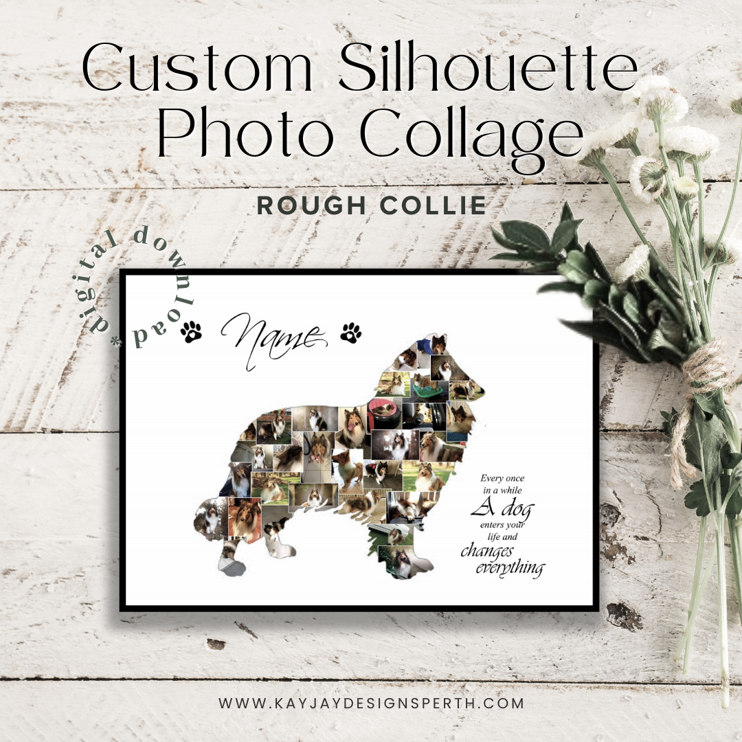 Rough Collie | Custom Digital Collage Silhouette | Personalized Gift | Photo Memories Art | Unique Wall Decor