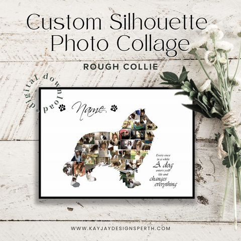 Rough Collie | Custom Digital Collage Silhouette | Personalized Gift | Photo Memories Art | Unique Wall Decor