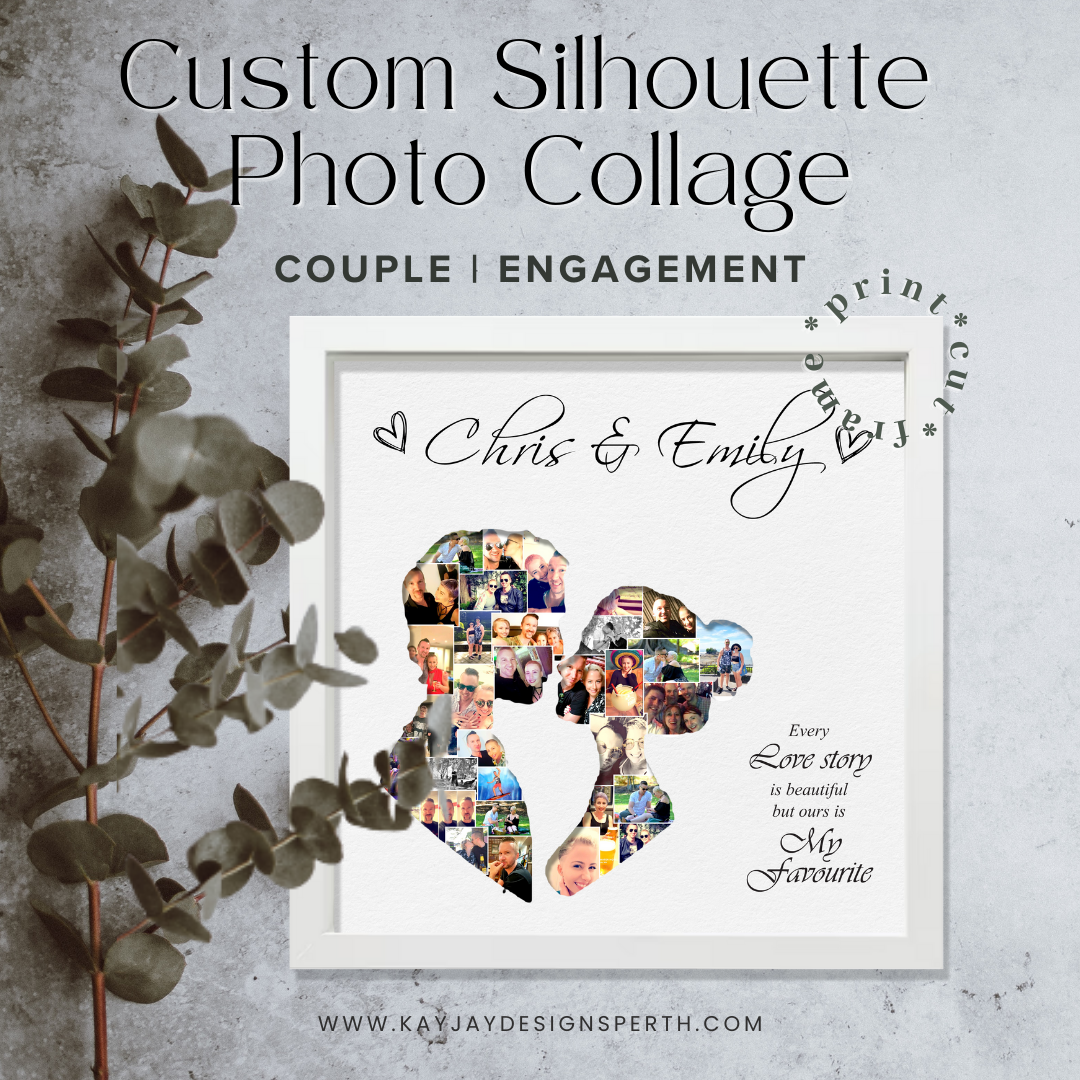 Couple | Engagement - Personalized Collage Silhouette in Shadow Frame - Custom Photo Memories Gift