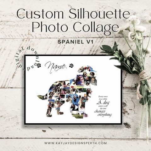 Spaniel V1 | Custom Digital Collage Silhouette | Personalized Gift | Photo Memories Art | Unique Wall Decor