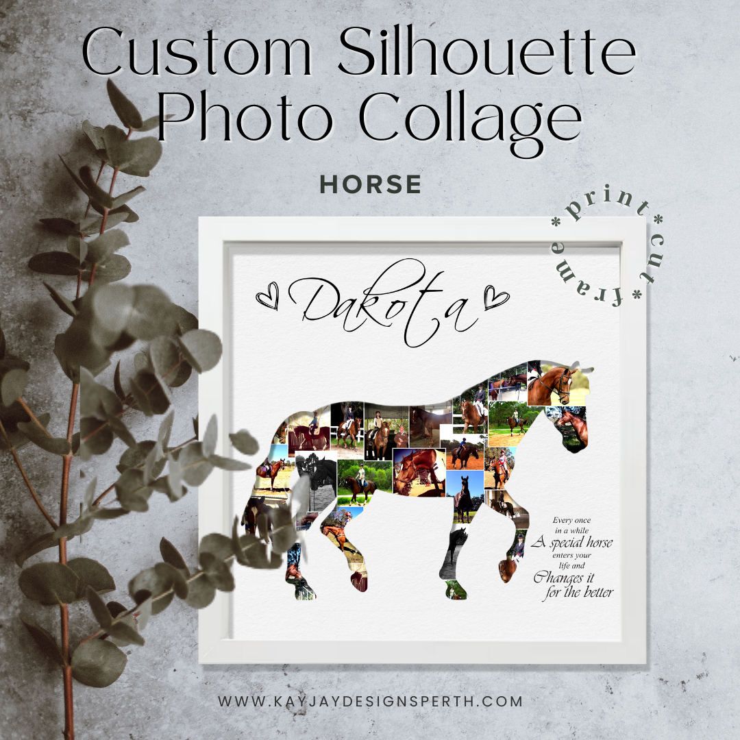 Horse - Personalized Collage Silhouette in Shadow Frame - Custom Photo Memories Gift