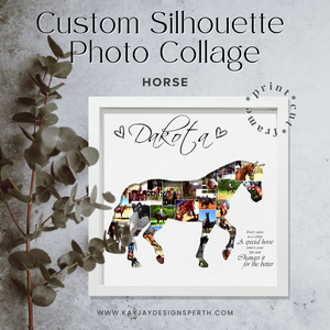 Horse - Personalized Collage Silhouette in Shadow Frame - Custom Photo Memories Gift
