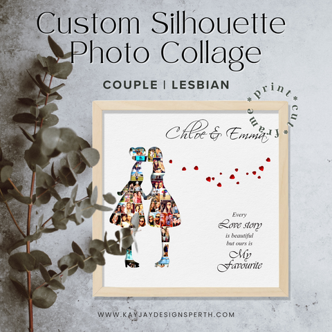 Couple | Lesbian - Personalized Collage Silhouette in Shadow Frame - Custom Photo Memories Gift