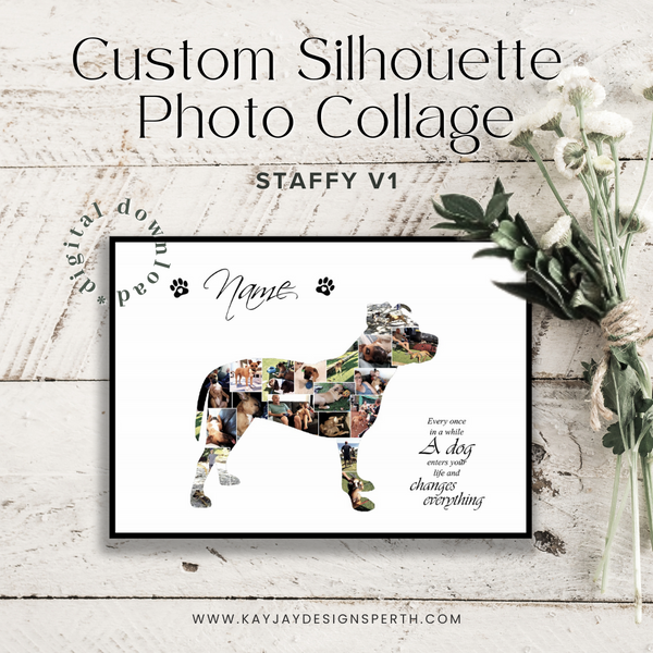 Staffy V1 | Custom Digital Collage Silhouette | Personalized Gift | Photo Memories Art | Unique Wall Decor