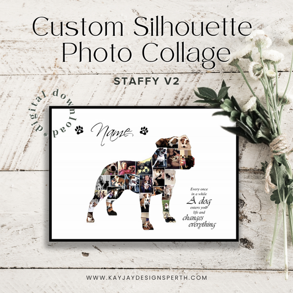 Staffy V2 | Custom Digital Collage Silhouette | Personalized Gift | Photo Memories Art | Unique Wall Decor