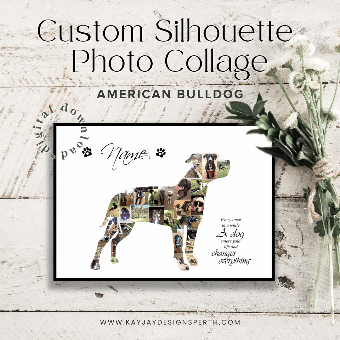 American Bulldog | Custom Digital Collage Silhouette | Personalized Gift | Photo Memories Art | Unique Wall Decor