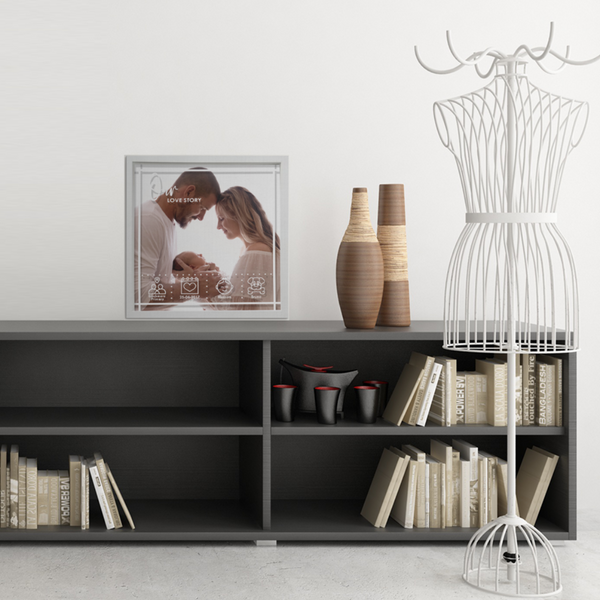 Custom Couple Printed Portrait with Statistic Icons | Unique Gift Ideas