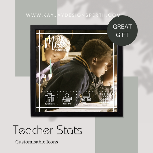 Custom Teacher Printed Portrait with Statistic Icons | Unique Gift Ideas